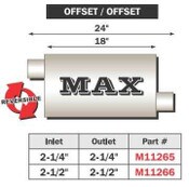 Max Muffler Offset/Offset 24 Inch Total Length 2.25 Inch Inlet 2.25 Inch Outlet FLO PRO Performance Exhaust