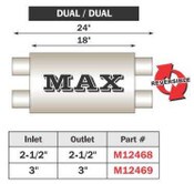 Max Muffler Dual/Dual 24 Inch Total Length 2.5 Inch Inlet 2.5 Inch Outlet FLO PRO Performance Exhaust