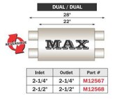 Max Muffler Dual/Dual 28 Inch Total Length 2.5 Inch Inlet 2.5 Inch Outlet FLO PRO Performance Exhaust