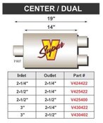 Super V Double Chamber 14 Inch Body Center/Dual 3.0 Inch Inlet 2.25 Inch Outlet FLO PRO Performance Exhaust
