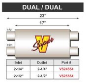 Super V Double Chamber 17 Inch Body Dual/Dual 2.5 Inch Inlet 2.5 Inch Outlet FLO PRO Performance Exhaust