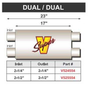 Super V Double Chamber 17 Inch Body Dual/Dual 2.5 Inch Inlet 2.5 Inch Outlet FLO PRO Performance Exhaust