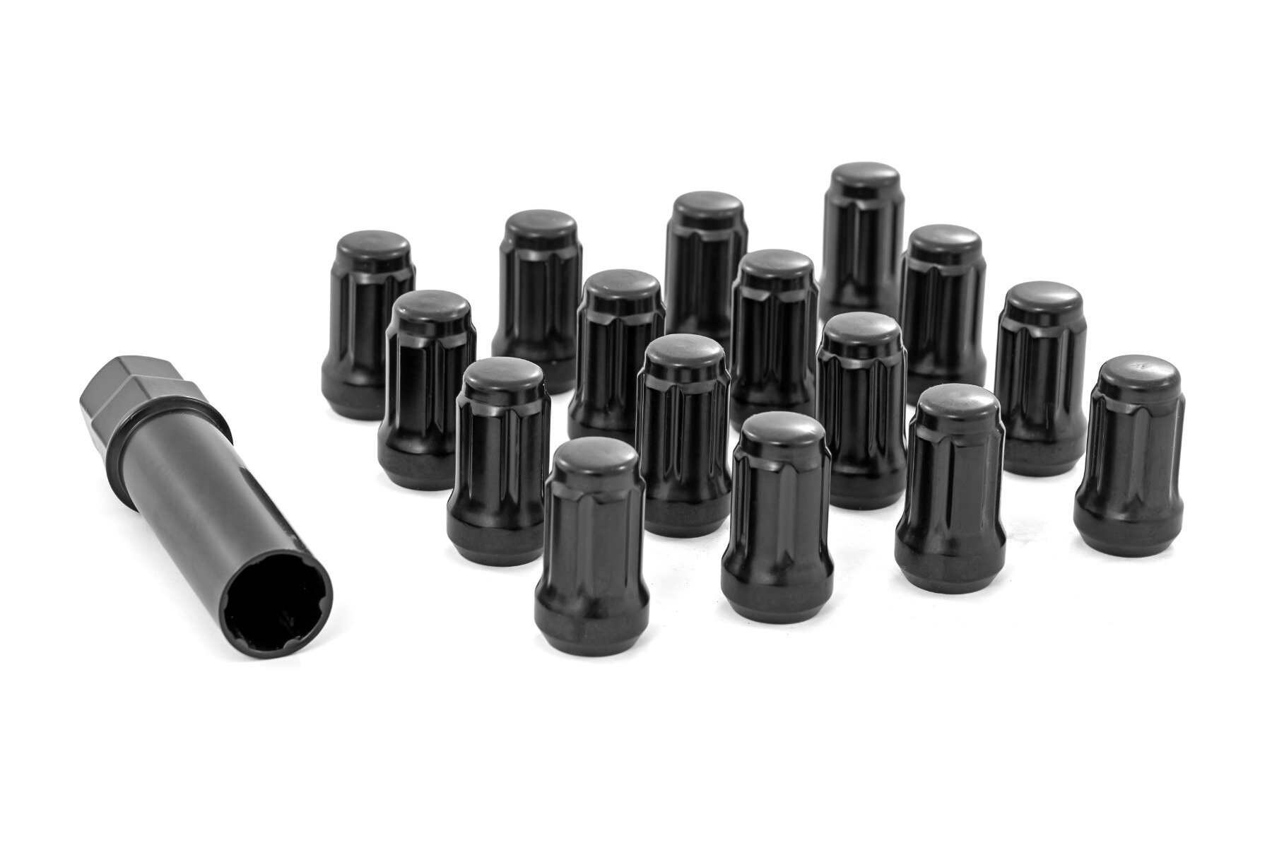 Lug Nut Set - M10x1.25 - 16 Qty - Splined - Black - Rough Country - 3801BLK